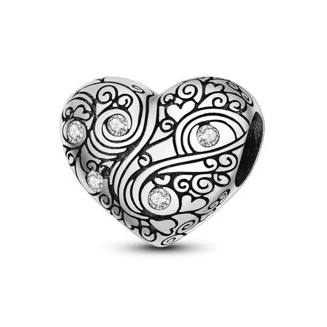 925 Engraved Embossed Heart Charm