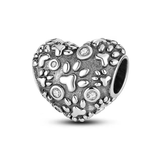 925 Embossed Pawprint Heart Charm