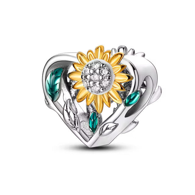 925 Sunflower Heart Charm