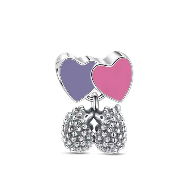 925 Pink & Purple Heart Charm B4002