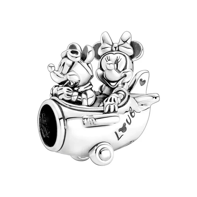 925 Mr & Mrs Mouse In A Plane Charm WHITE