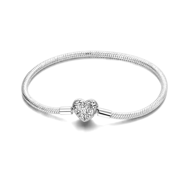 925 Embossed Heart Charm Bracelet