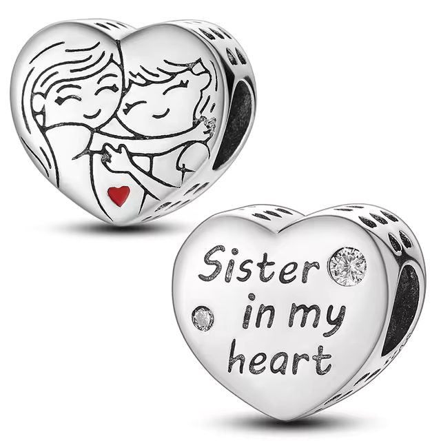 925 Sister Heart Bead Charm