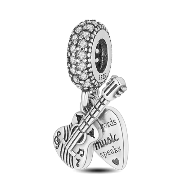925 Guitar & Heart Charm