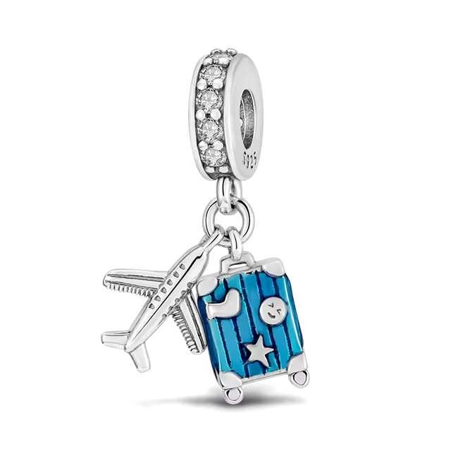 925 Blue Suitcase Charm