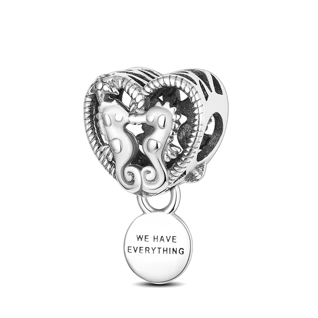 925 Dual Seahorse Heart Charm