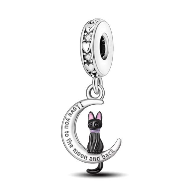 925 Moon Cat Charm