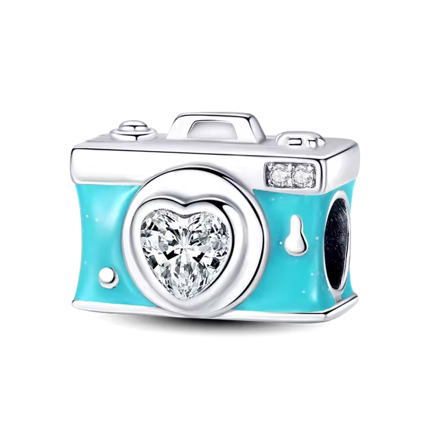 925 Turquoise Diamond Camera Charm