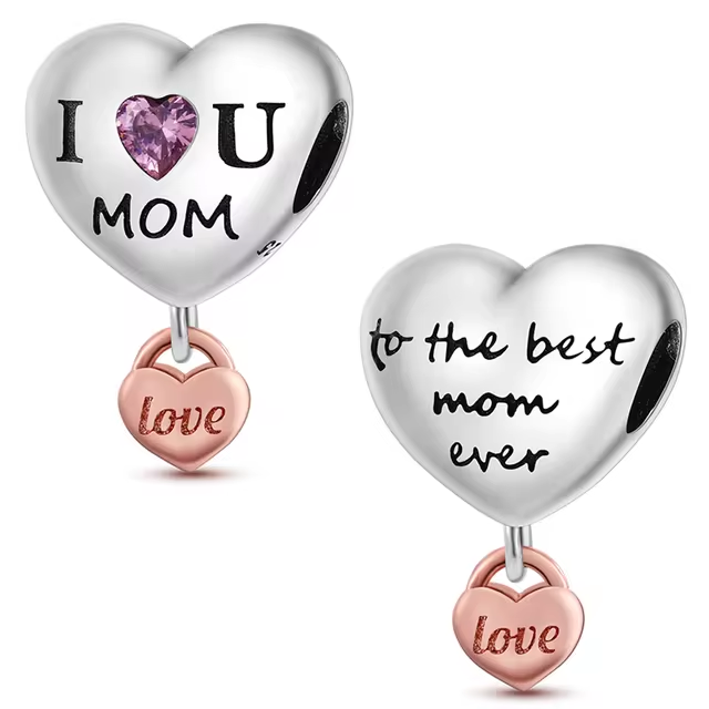 925 Mom Embossed Heart Charm