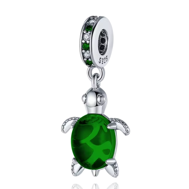 925 Transparent Green Turtle Charm