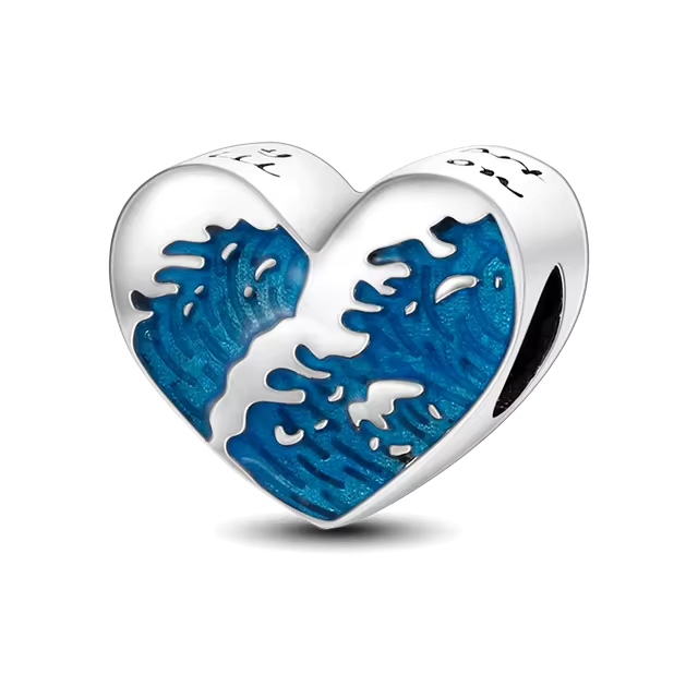 925 Heart Ocean Wave Charm